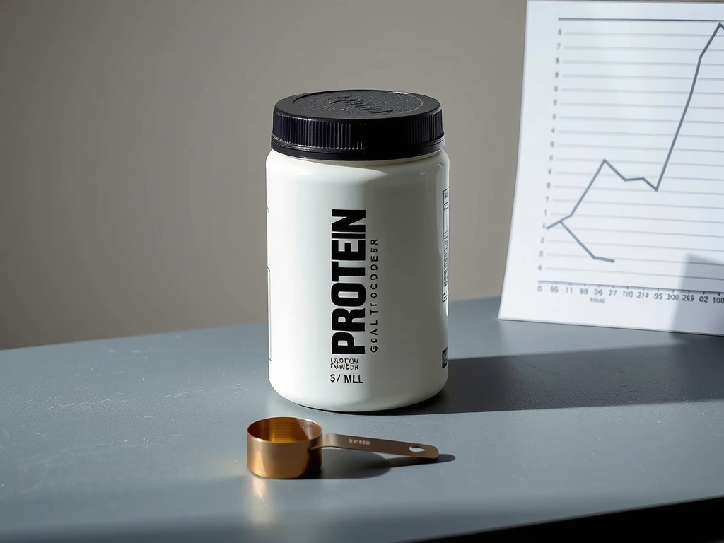 Produktfoto Proteinpulver im Kontext eines Trainingslogbuchs